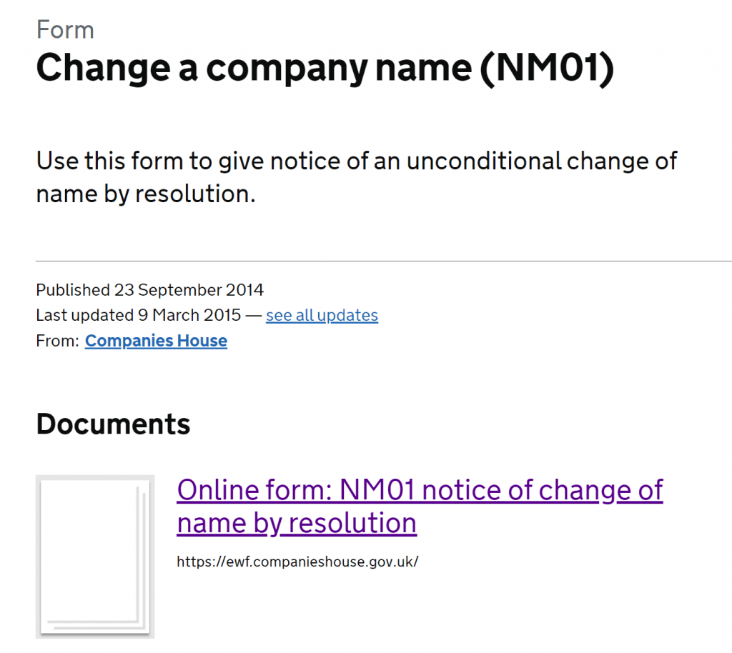 change of business name