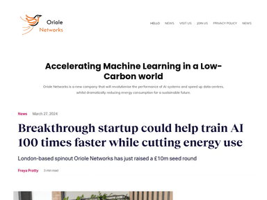 Oriole Networks clean growth fund startup